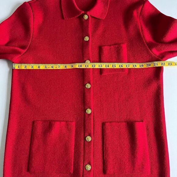 Saint James 100% Pure New Wool Red Cardigan Jacket Gold Buttons Size US 16 - Picture 7 of 13